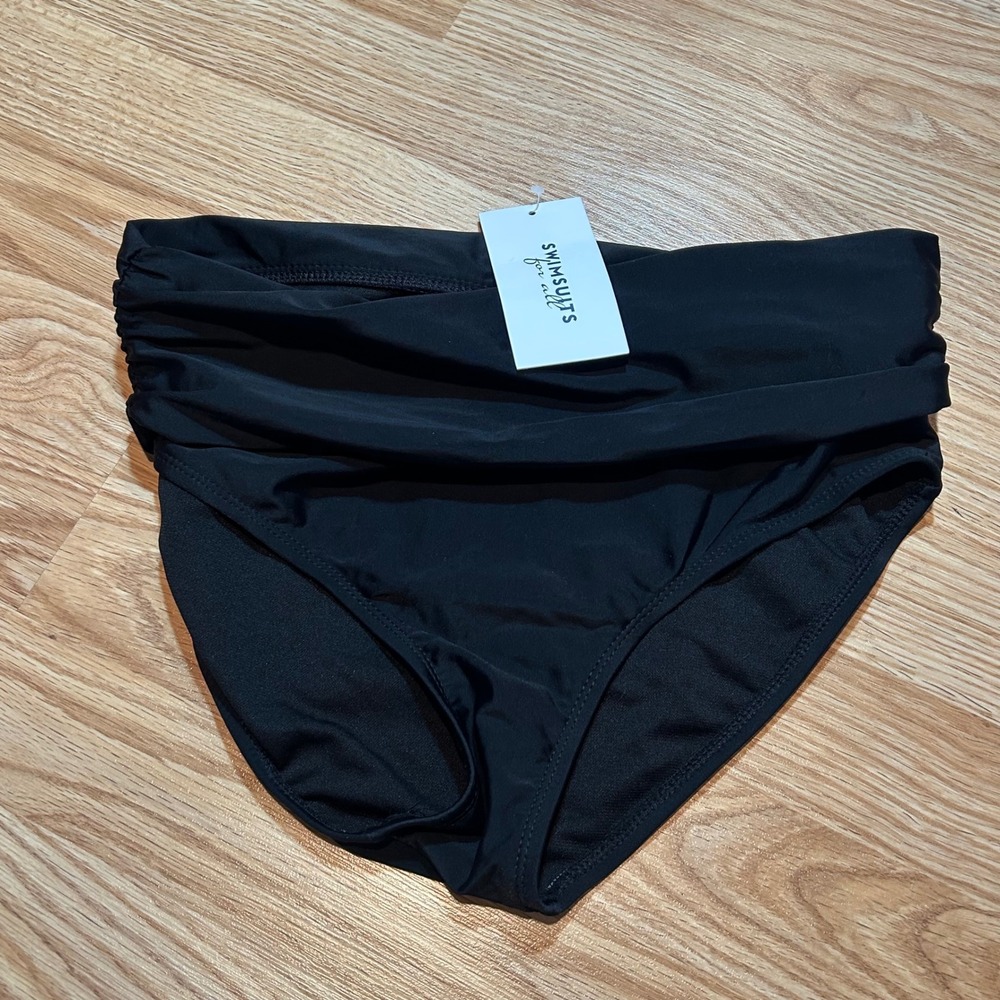 Swimsuits For All Womens Black High Waisted Ruched Bikini Bottom Size 10